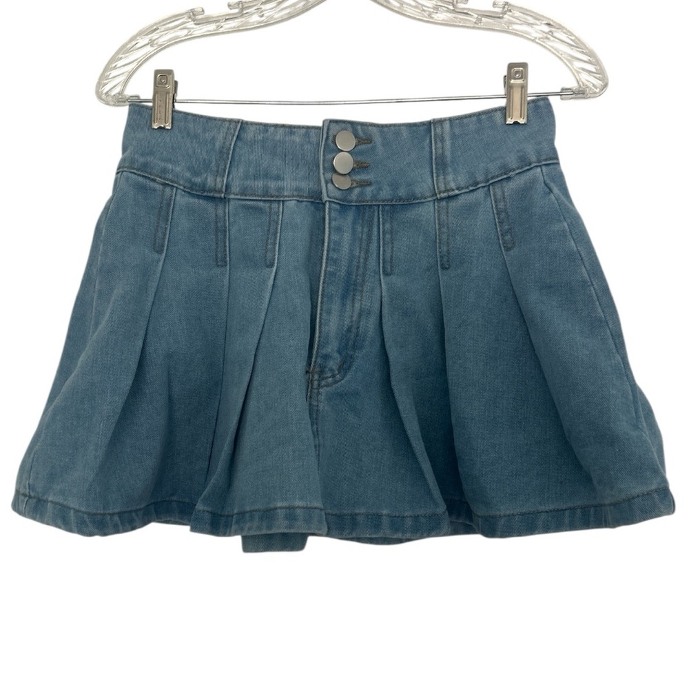 Stylish Denim Pleated Mini Skirt